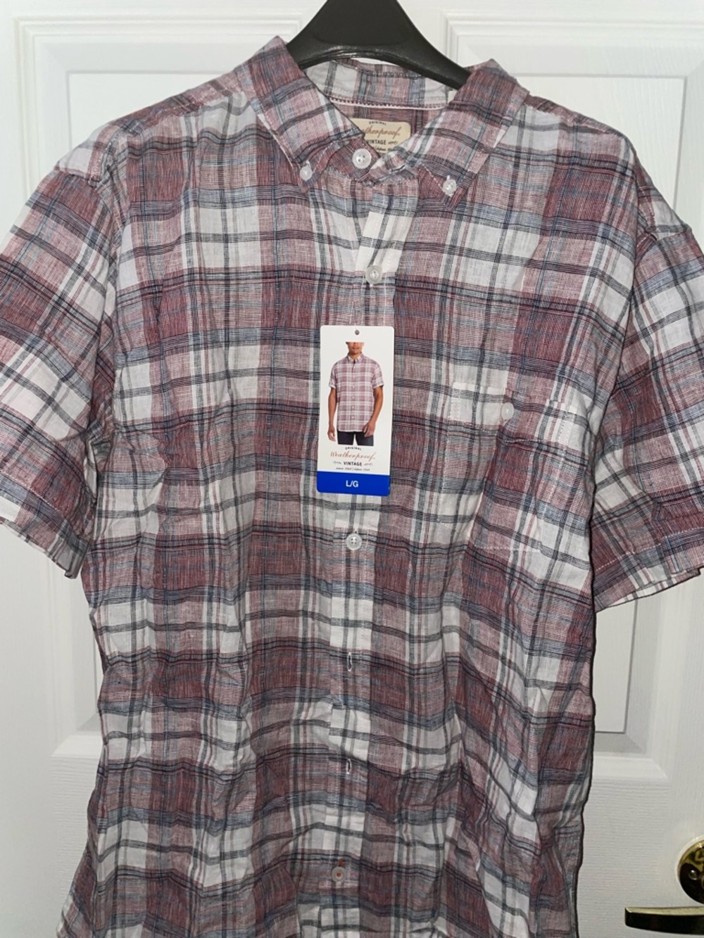 Vintage Style Men's Plaid Button-Up Shirt - Burgundy/White - Large